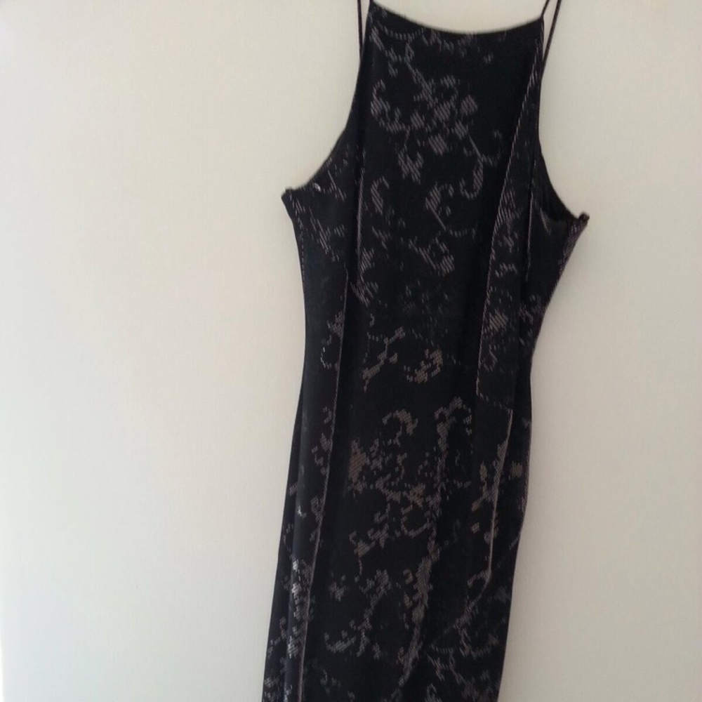 Black Brocade cocktail dress maxi sz 14P
